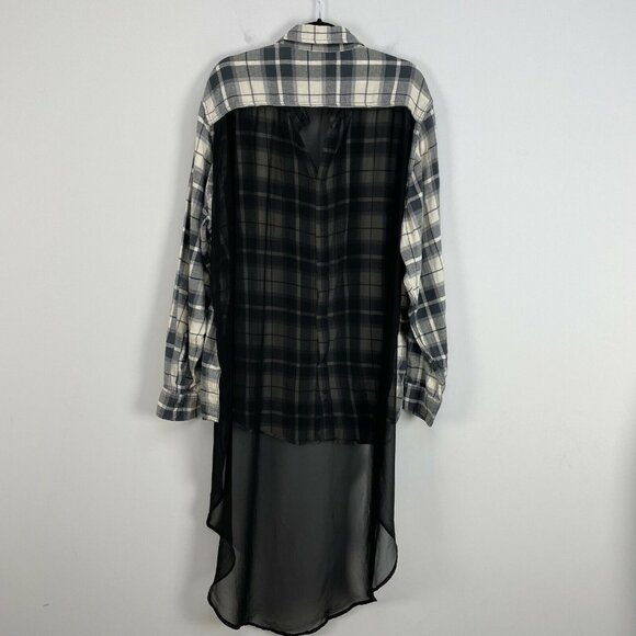 Furst of a Kind Womens Hi Low Long Sheer Back Plaid Button Up Shirt Oversize OS - Picture 11 of 12